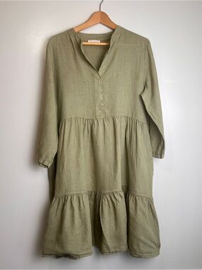 Bellambra Made in Italy Olive Green Linen Dress Size Medium, EUC